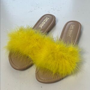 Cape Robbin Slip On Yellow Fuzzy Feather Flip Flop Style Sandal